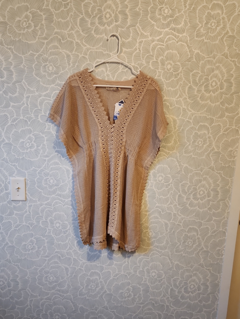 Neutral Crochet-Trim Women's Swim Coverup
